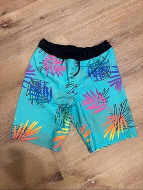 Hurley Teal Swim Trunks with Multicolor Tropical Print